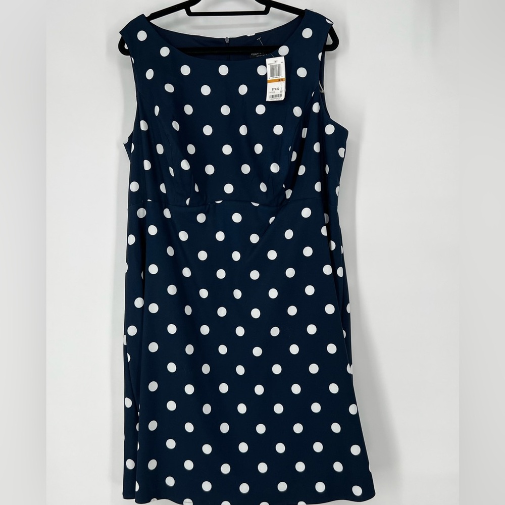 MACY’S CONNECTED APPAREL NAVY BLUE POLKA DOT DRESS, WEDDINGS & DATE NIGHTS